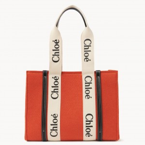 Chloe Medium Woody Tote Bag In Orange Felt