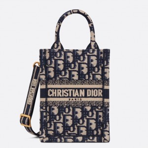 Dior Mini Book Tote Phone Bag In Blue Dior Oblique Embroidery
