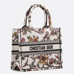 Dior Small Book Tote Bag In White Jardin Botanique Embroidery