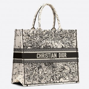 Dior Large Book Tote Bag In White Dior Zodiac Embroidery