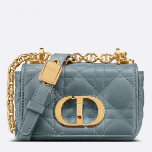 Dior Caro Micro Bag In Blue Cannage Calfskin