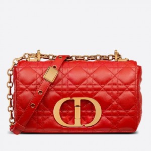 Dior Caro Small Bag In Red Cannage Calfskin