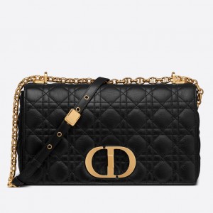Dior Caro Large Bag In Black Cannage Calfskin