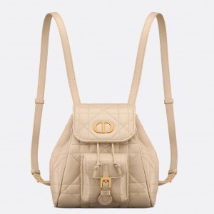 Dior Caro Small Backpack in Beige Macrocannage Lambskin