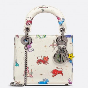 Dior Lady Dior Mini Bag in White Calfskin with Pixel Zodiac Print