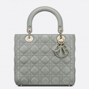 Dior Lady Dior Medium Bag in Grey Lambskin with Enamel Charm