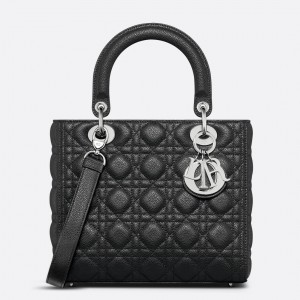 Dior Lady Dior Medium Bag in Black Grained Calfskin