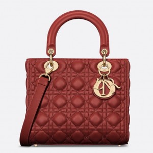 Dior Lady Dior Medium Bag in Red Cannage Lambskin