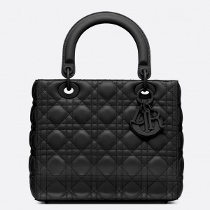 Dior Lady Dior Medium Bag in Black Ultramatte Cannage Calfskin