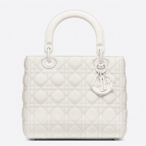 Dior Lady Dior Medium Bag in White Ultramatte Cannage Calfskin