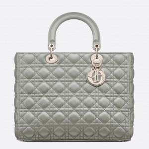Dior Lady Dior Large Bag in Grey Cannage Lambskin