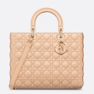 Dior Lady Dior Large Bag in Beige Cannage Lambskin