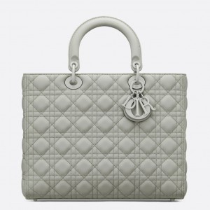 Dior Lady Dior Large Bag in Grey Ultramatte Cannage Calfskin