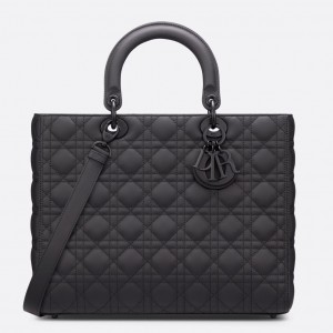 Dior Lady Dior Large Bag in Black Ultramatte Cannage Calfskin
