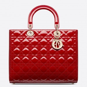 Dior Lady Dior Large Bag in Red Patent Cannage Calfskin