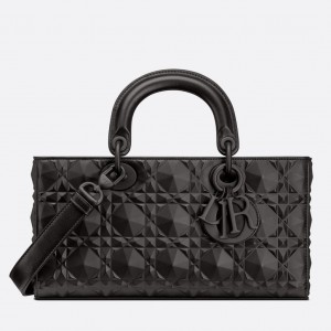 Dior Lady D-Joy Medium Bag In Black Calfskin with Diamond Motif