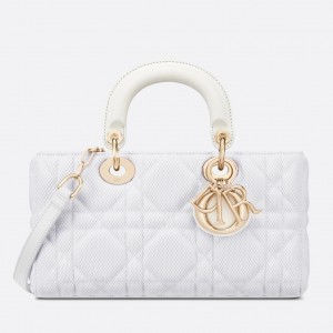 Dior Lady D-Joy Medium Bag In White Macrocannage Technical Fabric