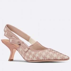 Dior J'Adior Slingback Pumps 65mm In Pink Houndstooth Embroidery