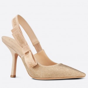 Dior J'Adior Slingback Pumps 100mm In Nude Suede With Strass