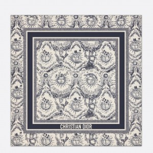 Dior Toile de Jouy Soleil 90 Square Scarf in Blue and White Silk