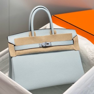Hermes Birkin 25cm Bag in Blue Brume Clemence Leather with PHW