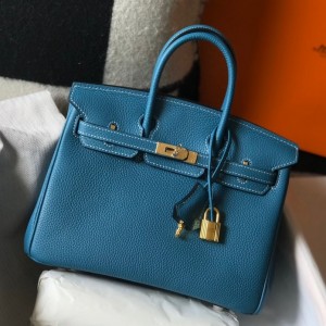 Hermes Birkin 25cm Bag in Blue Jean Clemence Leather with GHW