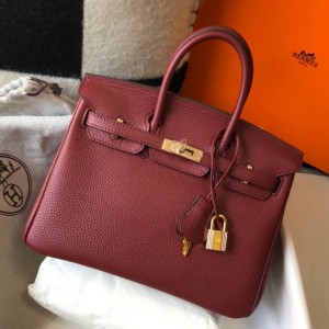 Hermes Birkin 25cm Bag in Bordeaux Clemence Leather with GHW
