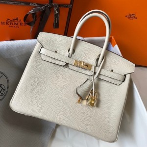 Hermes Birkin 25cm Bag in Craie Clemence Leather with GHW
