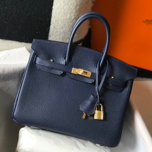 Hermes Birkin 25cm Bag in Navy Blue Clemence Leather with GHW