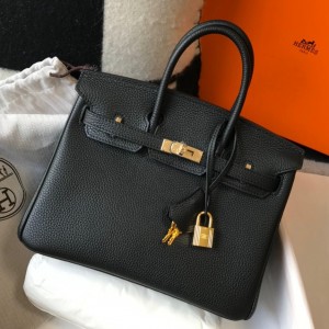 Hermes Birkin 25cm Bag in Black Clemence Leather with GHW