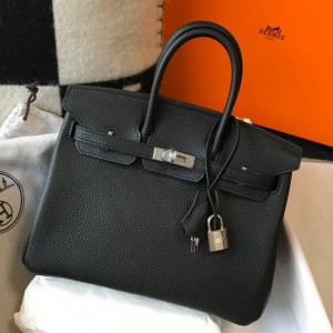 Hermes Birkin 25cm Bag in Black Clemence Leather with PHW