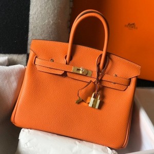 Hermes Birkin 25cm Bag in Orange Clemence Leather with GHW
