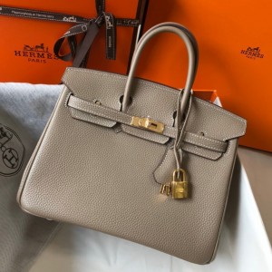 Hermes Birkin 25cm Bag in Tourterelle Clemence Leather with GHW