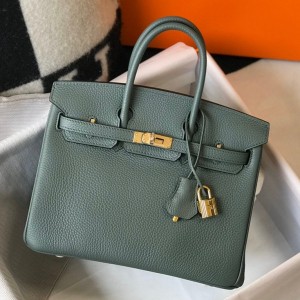 Hermes Birkin 25cm Bag in Vert Amande Clemence Leather with GHW
