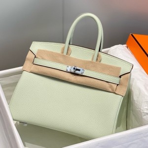 Hermes Birkin 25cm Bag in Vert Fizz Clemence Leather with PHW