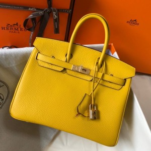Hermes Birkin 25cm Bag in Yellow Clemence Leather with GHW