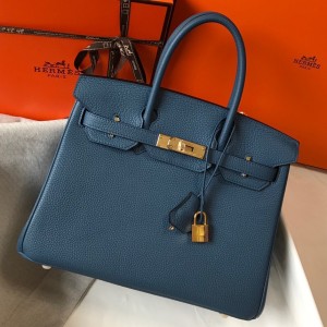 Hermes Birkin 30cm Bag in Blue Agate Clemence Leather with GHW