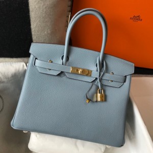 Hermes Birkin 30cm Bag in Blue Lin Clemence Leather with GHW