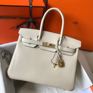 Hermes Birkin 30cm Bag in Craie Clemence Leather with GHW
