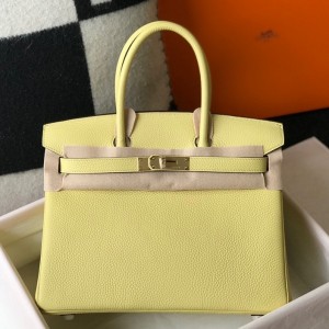 Hermes Birkin 30cm Bag in Jaune Poussin Clemence Leather with GHW