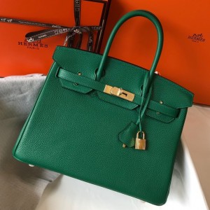 Hermes Birkin 30cm Bag in Malachite Clemence Leather with GHW