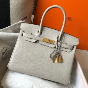 Hermes Birkin 30cm Bag in Pearl Grey Clemence Leather with GHW