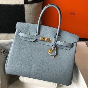 Hermes Birkin 35cm Bag in Blue Lin Clemence Leather with GHW