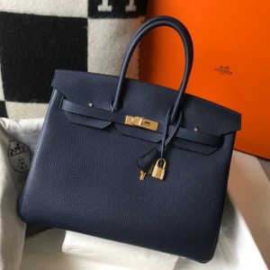 Hermes Birkin 35cm Bag in Navy Blue Clemence Leather with GHW