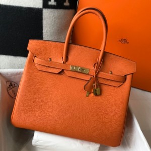 Hermes Birkin 35cm Bag in Orange Clemence Leather with GHW