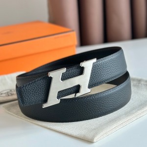 Hermes H Speed Reversible Belt 32MM in Black Clemence Leather