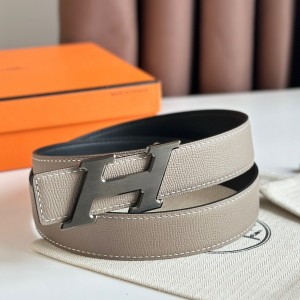 Hermes H Speed Reversible Belt 32MM in Grey Epsom Calfskin