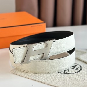 Hermes H Speed Reversible Belt 32MM in White Epsom Calfskin