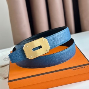 Hermes Neo Reversible Belt 32MM in Blue Clemence Leather