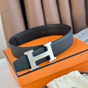 Hermes H Reversible Belt 38MM in Black Epsom Leather